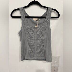 Hem & Thread Gray Lace-Front Ribbed Tank Top